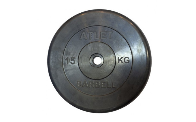 Диск обрезиненный, чёрного цвета, 26 мм, 15 кг Atlet Диск обрезиненный, чёрного цвета, 26 мм, 15 кг Atlet
